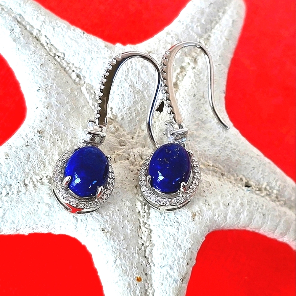 Natural Lapis Lazuli & CZ 925 Sterling Silver Earrings